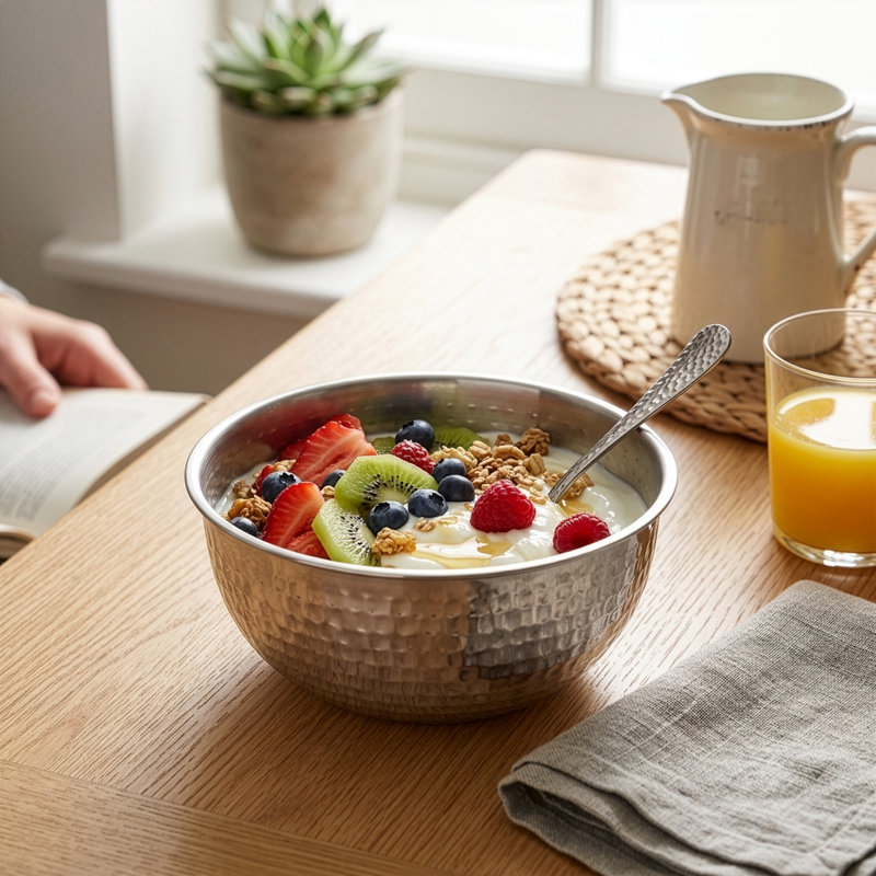 Buckingham Salad Mixing Bowl Stainless Steel with Hammered Effect, 24cm
