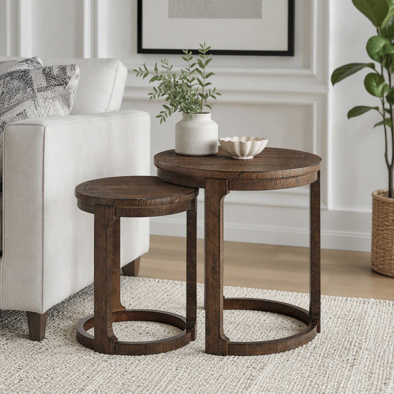 Ensemble de tables rondes 24 "2PCS, Marron foncé