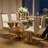5-7-Piece Modern Rectangular Tempered Glass Dining Set with Metal Base and Faux Leather Chairs-197951183-197951179