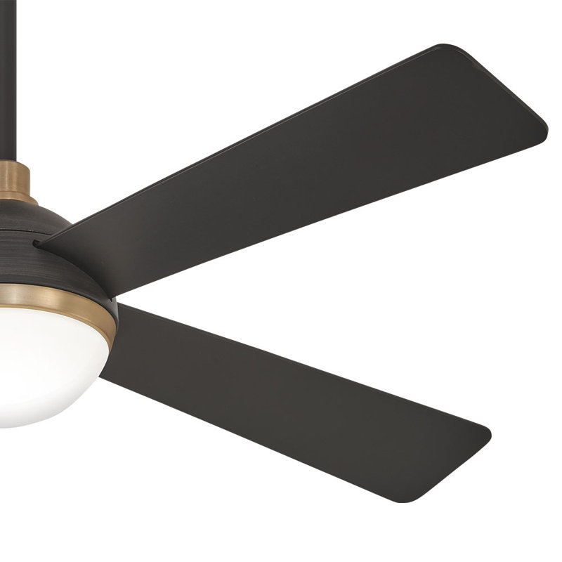54" 4 - Blade LED Standard Ceiling Fan with Remote Control and Light Kit Included, Soft Brass with Brushed Carbon Blades