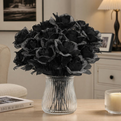 4pcs Halloween Gothic Artificial Black Roses Fake Flowers (set of 4)