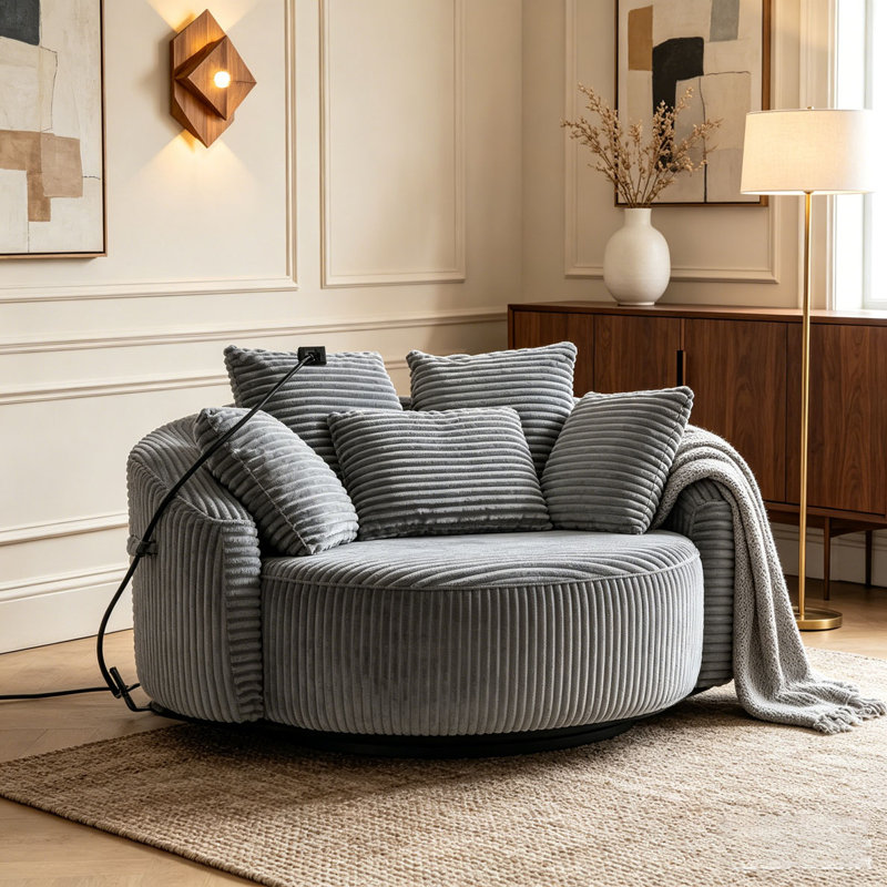 Fauteuil demi-tonneau pivotant à 360 °, Grey