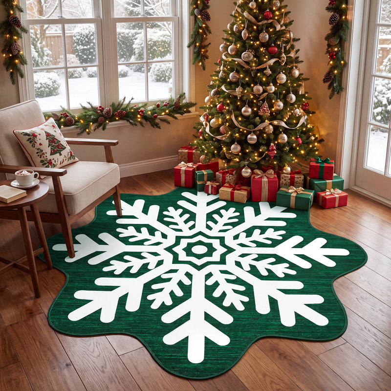 Tapis de Noël lavables, antidérapants, à poils courts et doux, à carreaux, pour salon et chambre., Vert, 5*5