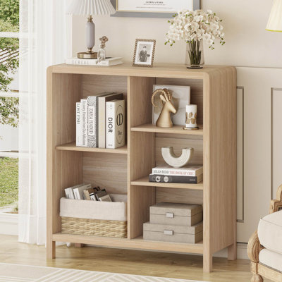 Guinna Farmhouse 5 Cube Bookcase With 3 Adjustable Shelves, Wood Cube Storage Organizer Bookshelf For Small Space, Living Room, Office, Bedroom