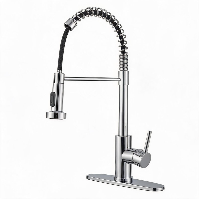 Robinet de cuisine en acier inoxydable chromé avec douchette rétractable et poignée simple pour lavabo de camping utilitaire et éviers de bar