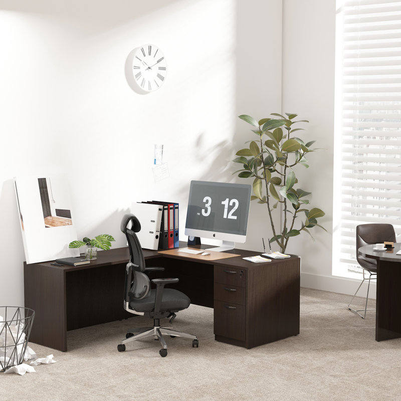L-Shaped Executive Desk, Brown