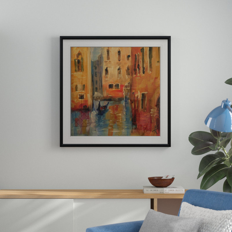 « venice ii », peinture, H 16 po x l 16 po x P 2 po, Cadre doré