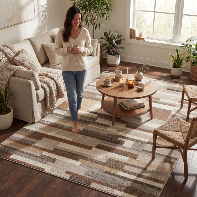  Lucasta Rustic Abstract Washable Area Rug, Rectangle 8' x 10'