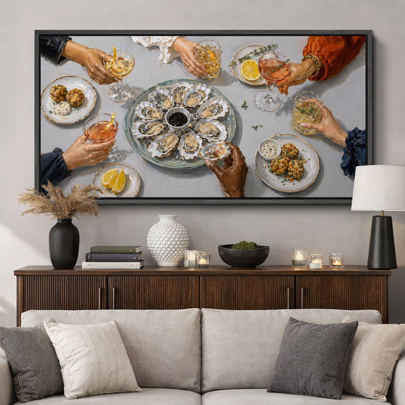 Oyster Dinner Party Table, H 30 po x l 60 po x P 1,5 po, Cadre noir