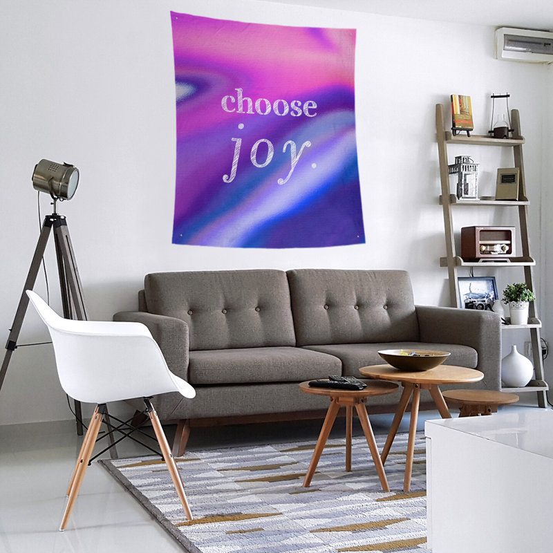 Tapisserie de polyester, choisir la joie citation, H 27,5 po x l 37,5 po, Rose et bleu marine