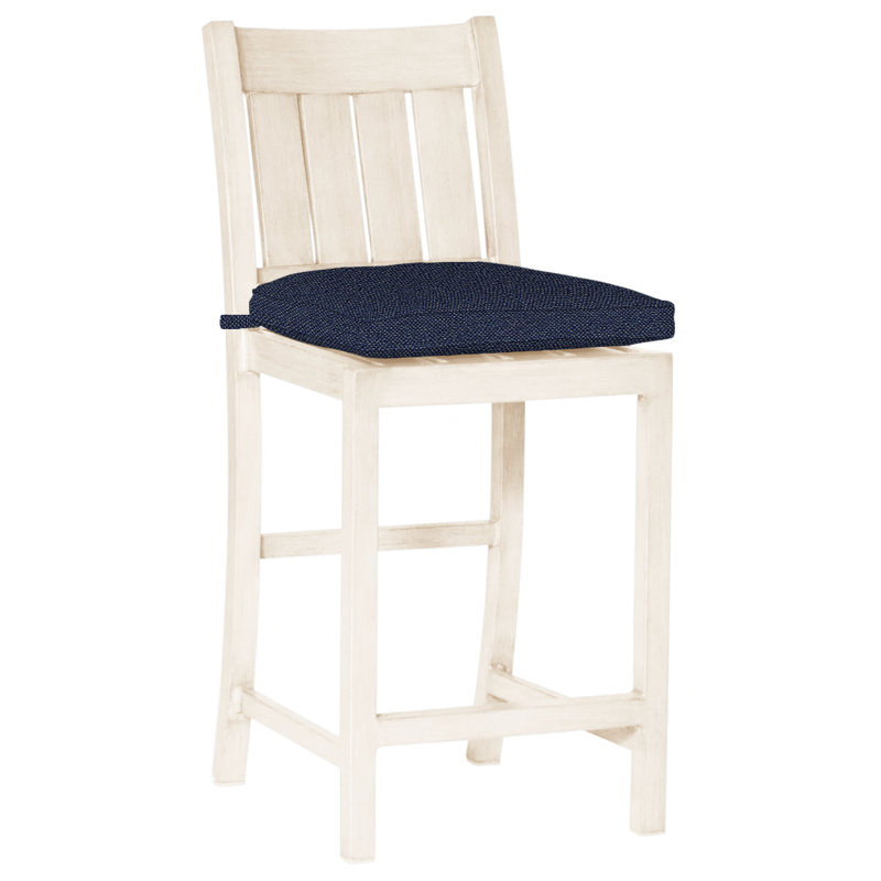 Club 24" Patio Bar Stool with Cushion, No Welt, Mahogany, Intermix Indigo