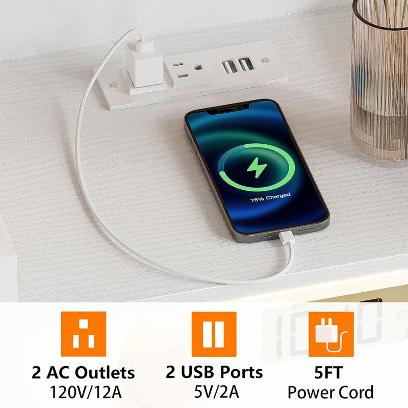 Table de chevet blanche Furnulem avec station de charge, table de chevet ...