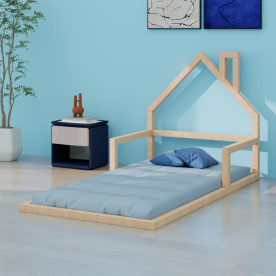 Wood Floor Bed With House-Shaped Headboard