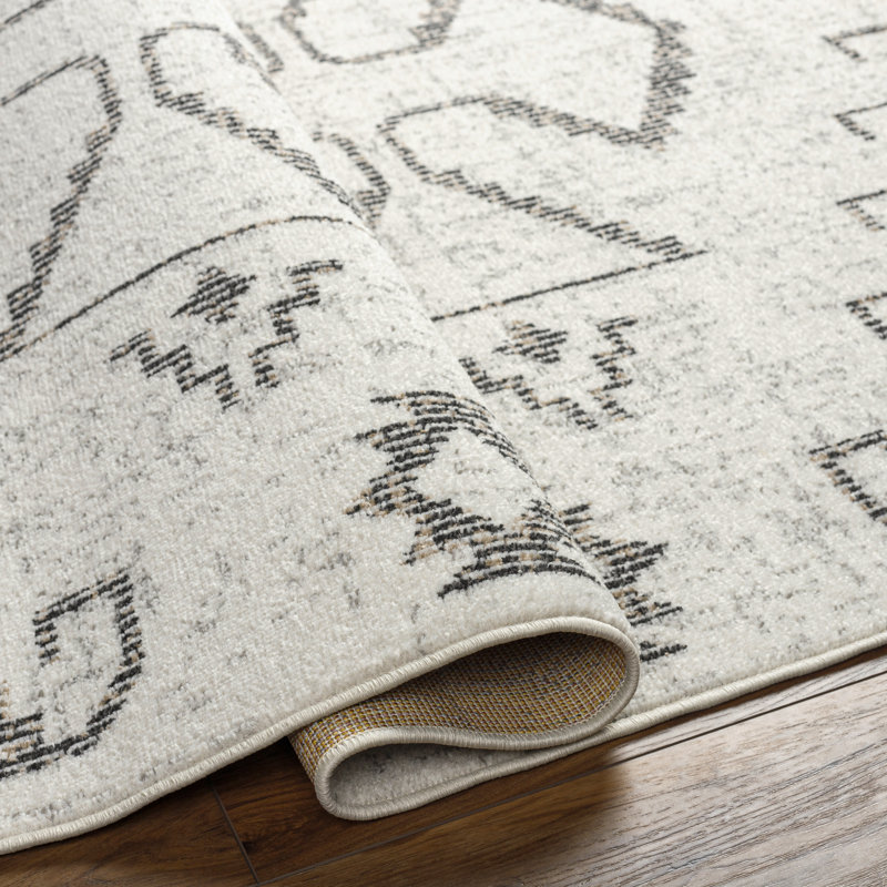 Grayland Geometric Machine Woven Area Rug in Cream/Brown, Rectangle 7'10" x 10'
