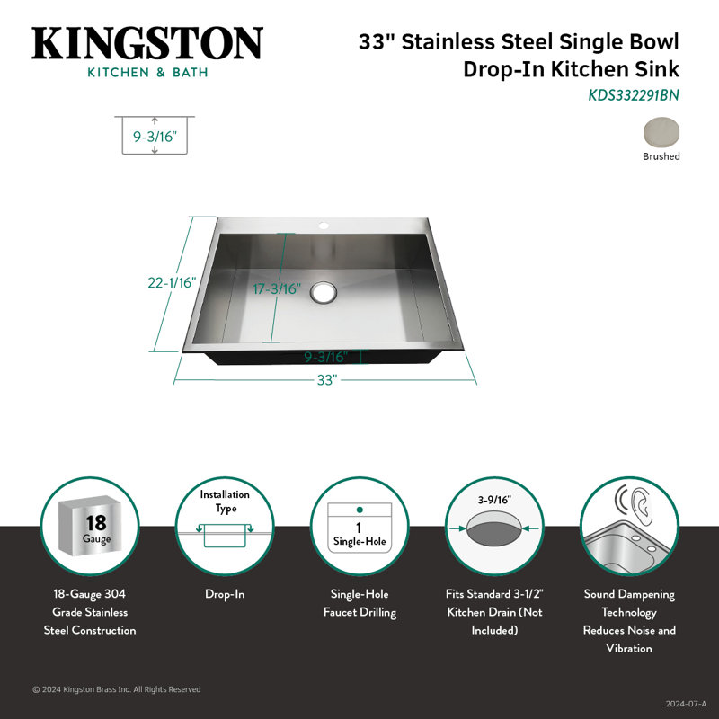 Gourmetier 33" L x 22" W Drop-In Kitchen Sink