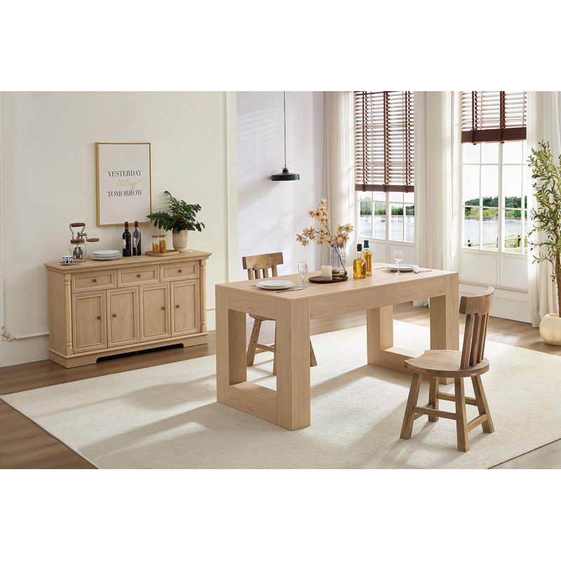 Farmhouse Kitchen Dining Table For 4-6 People, Rectangular Dining Table For Dining Room, Living Room, Kitchen With Sturdy Wood Legs Farmhouse Full MDF Trim, Easy Assembly