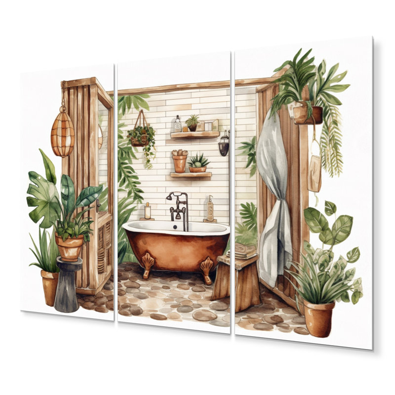 «Natural Bathroom Decor X», reproduction sur toile 3 pièces, H 28 po x l 36 po x P 1 po, Metal
