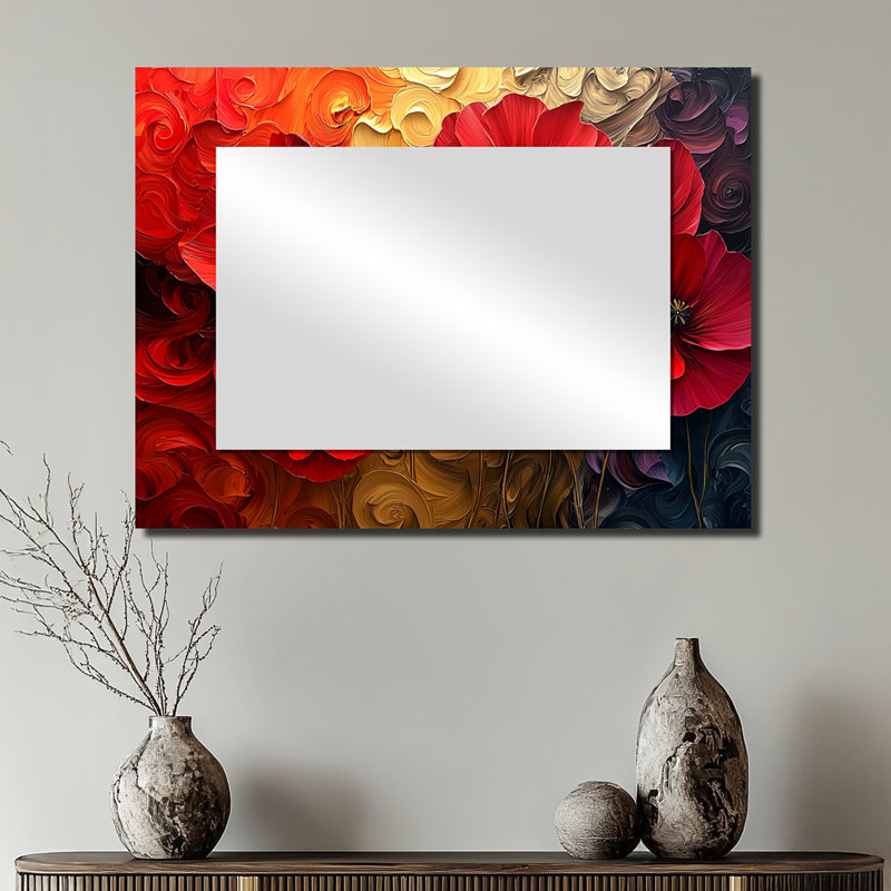 Crimson Serenity Of Vibrant Red Poppies I - Art mural miroir floral - imprimé sur métal, 24 po x 32 po