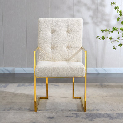 Berrian Tufted Fabric Upholstered Back Arm Chair in White -  Everly Quinn, F144762423B7454FA7796C43DCA8A977