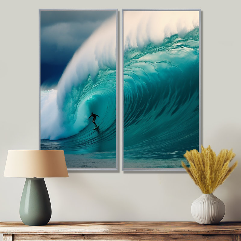 Hawaiian Waves Surf Dream I - Beige, reproduction d'art moderne sur toile, H 40 po x l 40 po, Argent argent