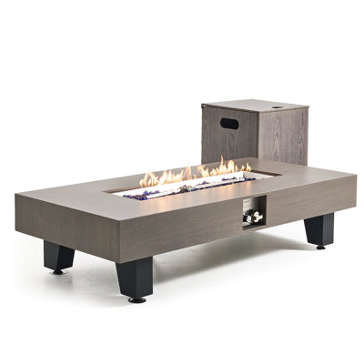 Table de foyer au propane de 137 cm (54 pouces), chauffage extérieur au gaz avec housse, 50 000 BTU, design contemporain, brûleur en acier inoxydable, table spacieuse idéale pour un coin café, housse antipluie incluse, entretien minimal.