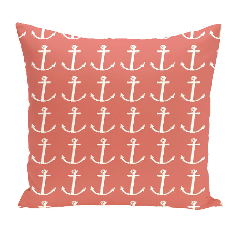 Anchors Outdoor Reversible Throw Pillow, Coral