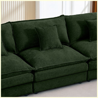 3-Seater Chenille Upholstered Modular Sectional Sofa Green