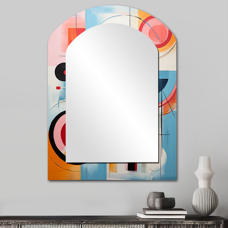 Pop Art Geometric Harmony I - Pop Art Asymmetrical Decorative Mirror, Glam Arch Wall Mirror, Printed Metal Art, 34" x 25"