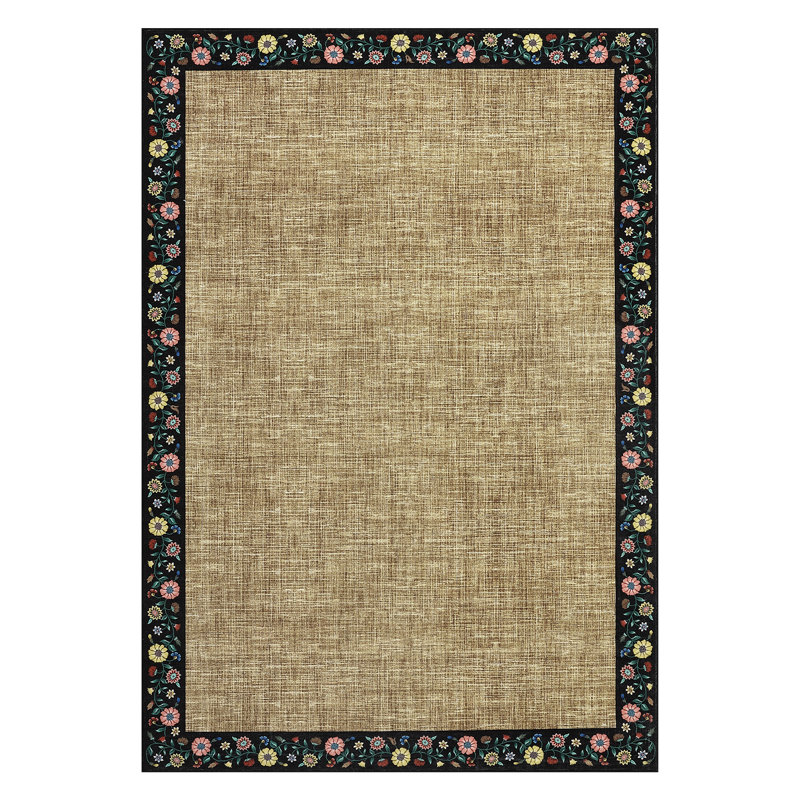Washable Living Room Rug Floral Bordered Area Rugs Soft Thin Indoor Carpet for Bedroom Modern Throw Aesthetic Mat Non Slip Stain Resistant Carpet for Dining Room Office