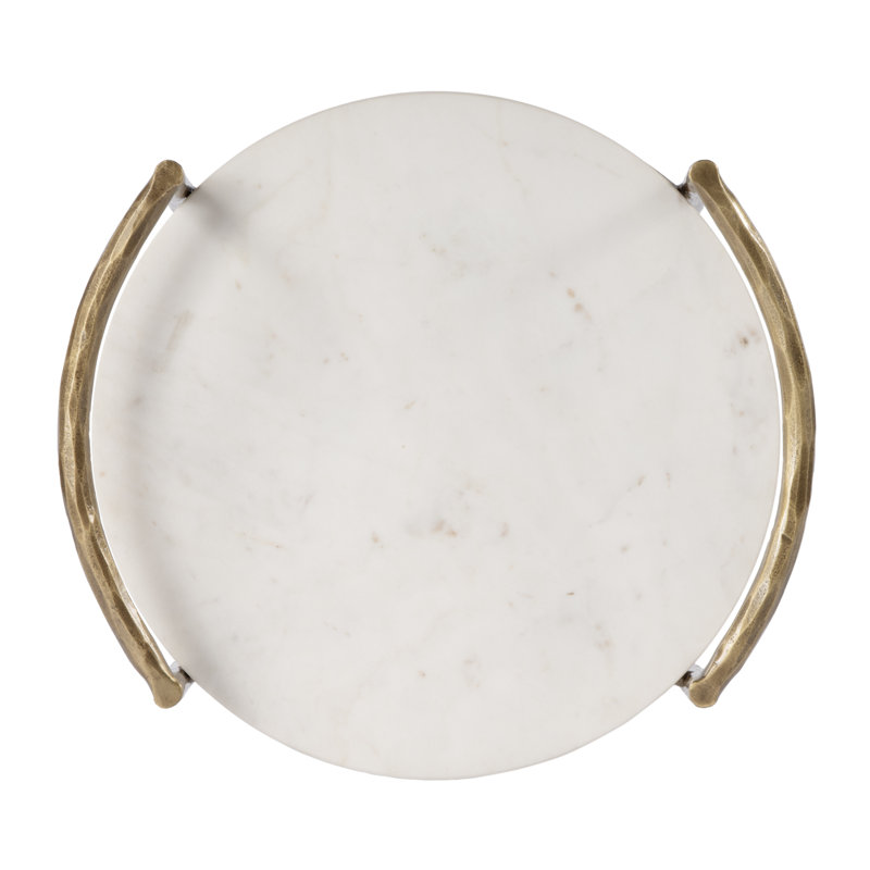 Madlyn 19 in. W Round Marble and Iron Side Table