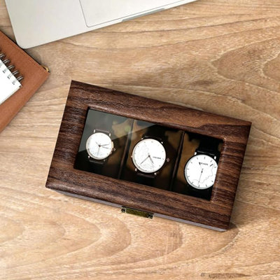 Watch Box Wood Watch Box Organizer with Transparent Lid Watch Display Case with Removable Pillows 3 Grids