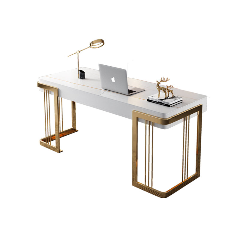 Bureau en pierre frittée de style lumière pâle, Blanc, H 30,31 po x l 55,12 po x P 23,62 po