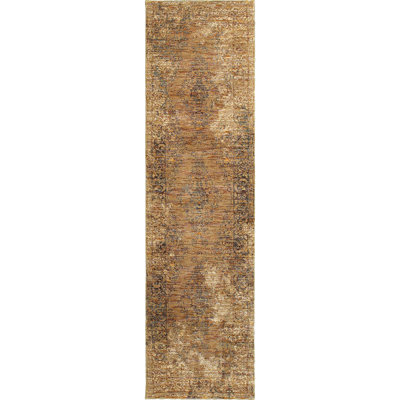 Tapis doré / brun en polypropylène tissé à la machine Tuma