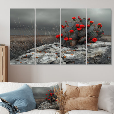 «Red Cactus Desert Drama» - Ensemble de décoration murale cactus floral