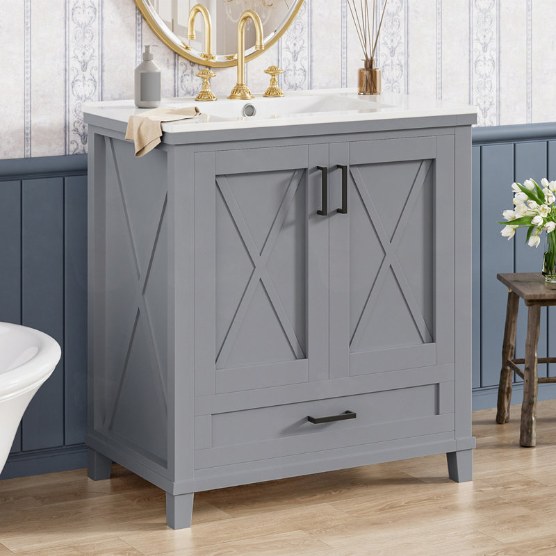 Meuble-lavabo de 30 pouces avec lavabo simple, Gris