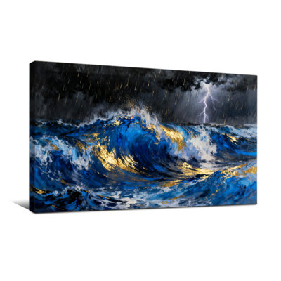 Nautical & Beach Stormy Ocean Waves With Lightning And Rain
