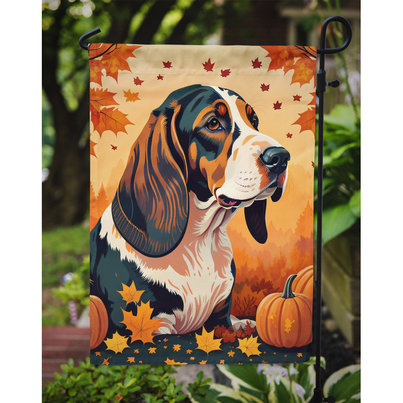 Basset hound, drapeau de jardin d'automne