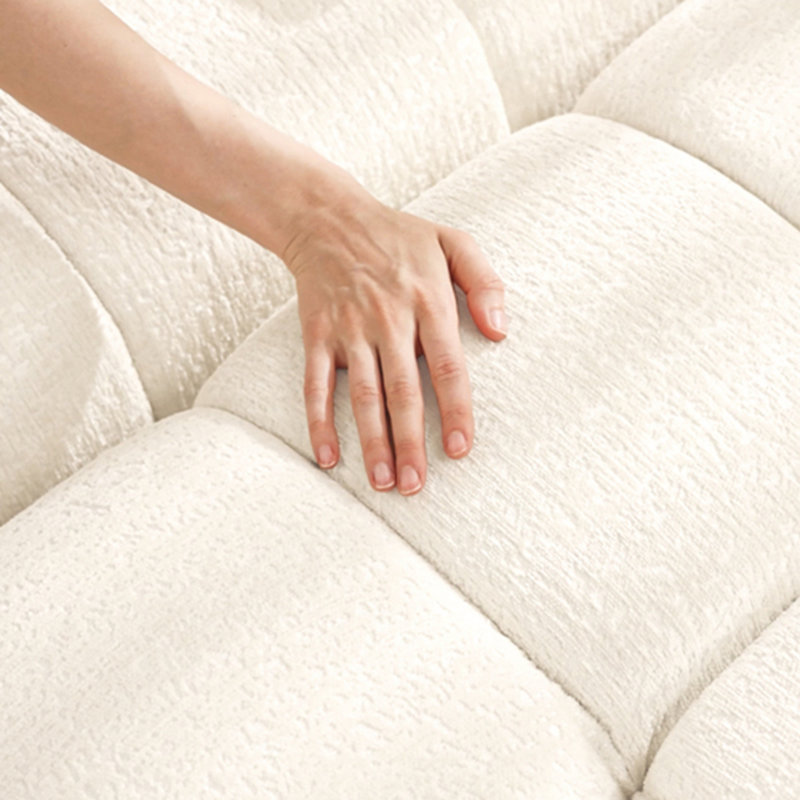 Chenille Fabric Upholstery Sofa with Ottoman, White, 35" H x 110" W x 33" D
