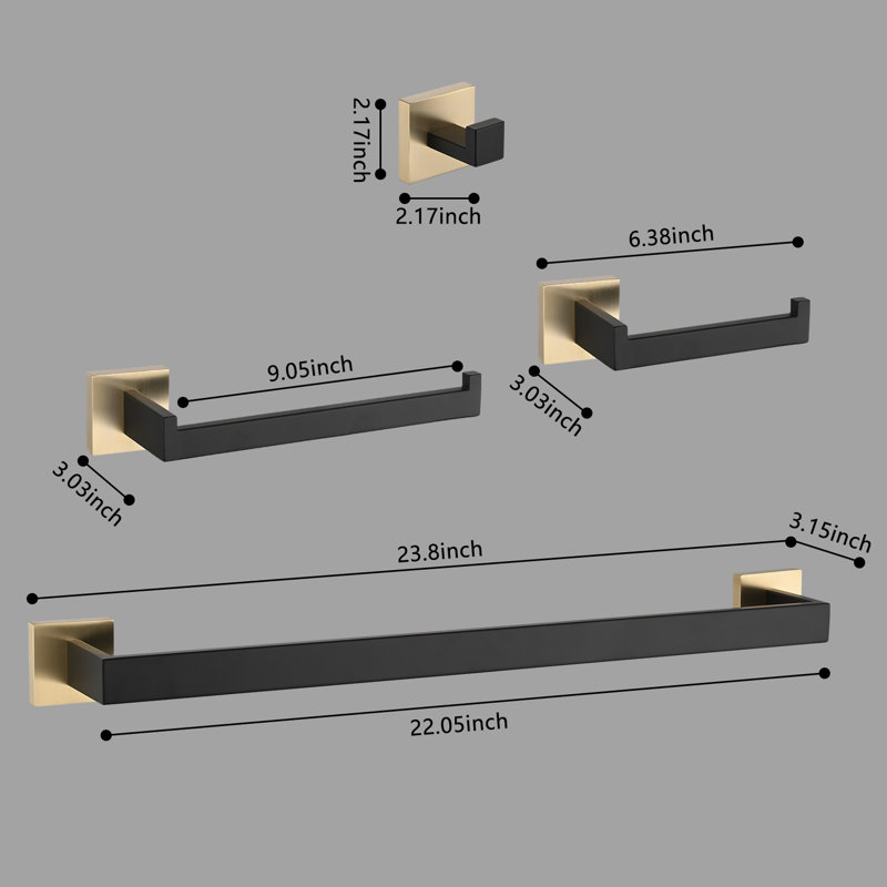 9 - Piece Bathroom Hardware Set, Black/Gold