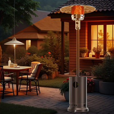 48,000 Btu Patio Heater For Outdoor Use With Round Table Design, Double-Layer Stainless Steel Burner And Wheels, Outdoor Patio Heater For Home And Commercial