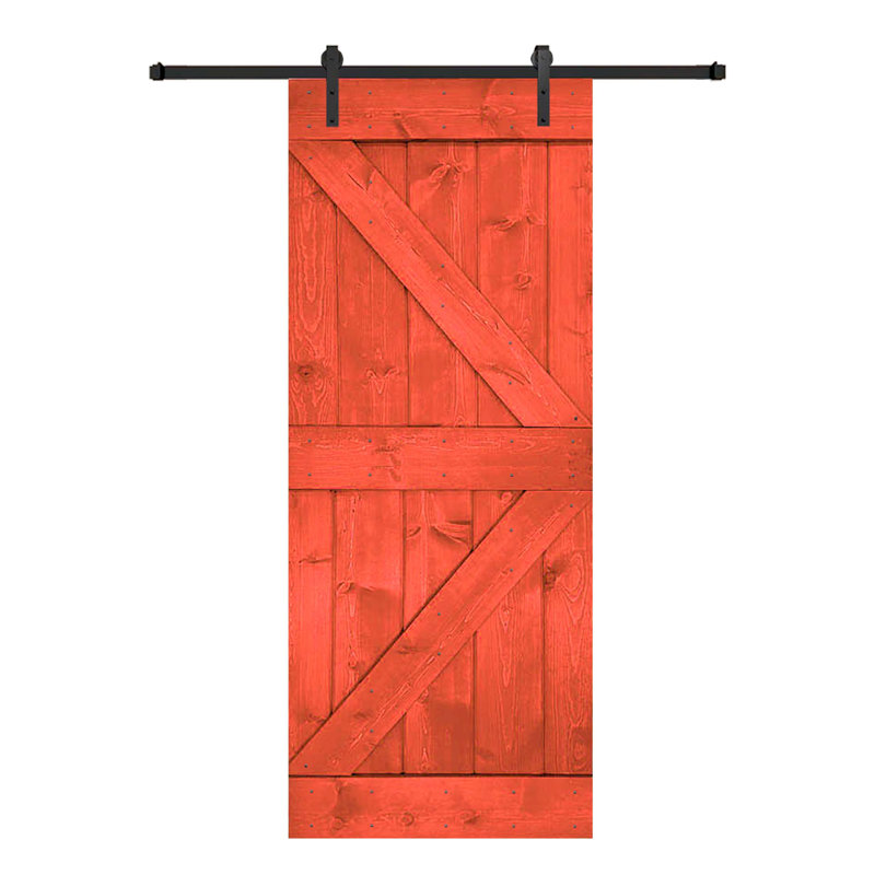 Porte de grange en bois massif DIY 3 en 1 pour chambres, espaces de rangement, placards, 24 po x 84 po, Rouge cerise