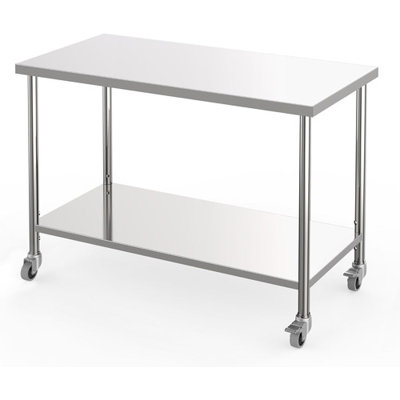 Table de préparation NSF en acier inoxydable avec tablette réglable et roulettes, table de travail commerciale pour la cuisine de restaurant