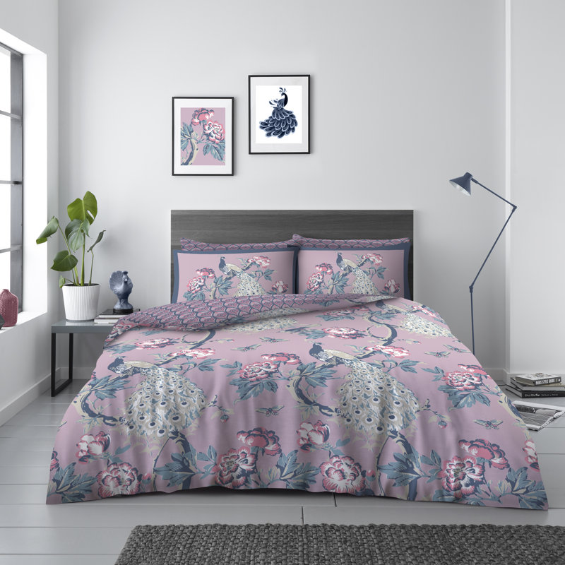 Polycotton Botanical Duvet Cover Set With Matching Pillowcase(s) - Lightweight and Comfortable Everyday Bedding Single Double King