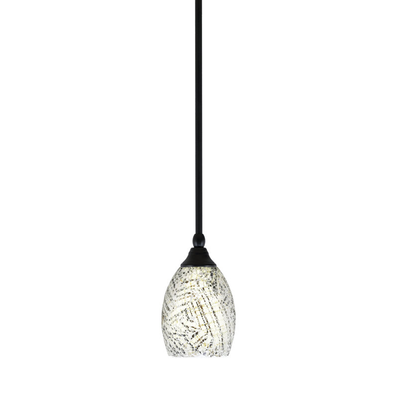 Mini-luminaire suspendu suspendu au fini noir mat avec verre de fusion naturel de 5 po
