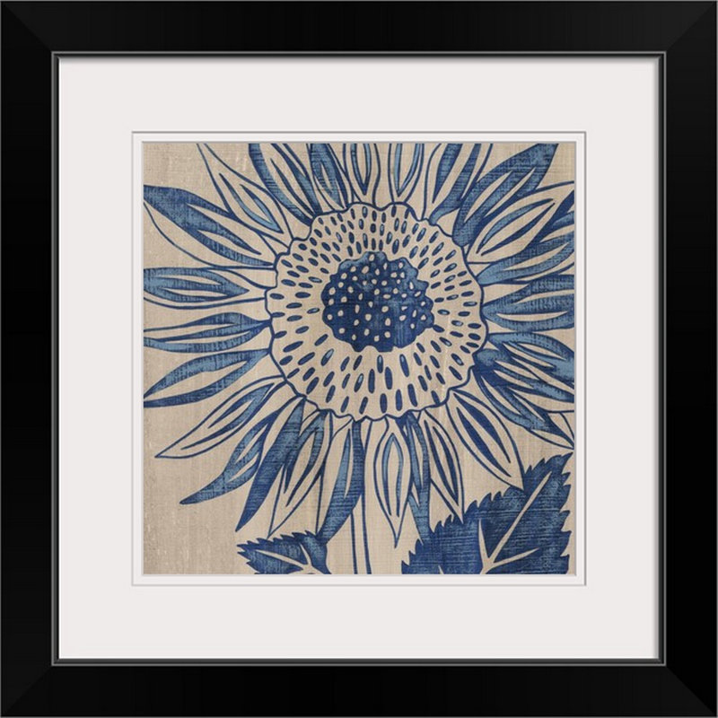 Indigo tournesol - imprimé, Cadre noir, H 20" x l 20" x P 1"