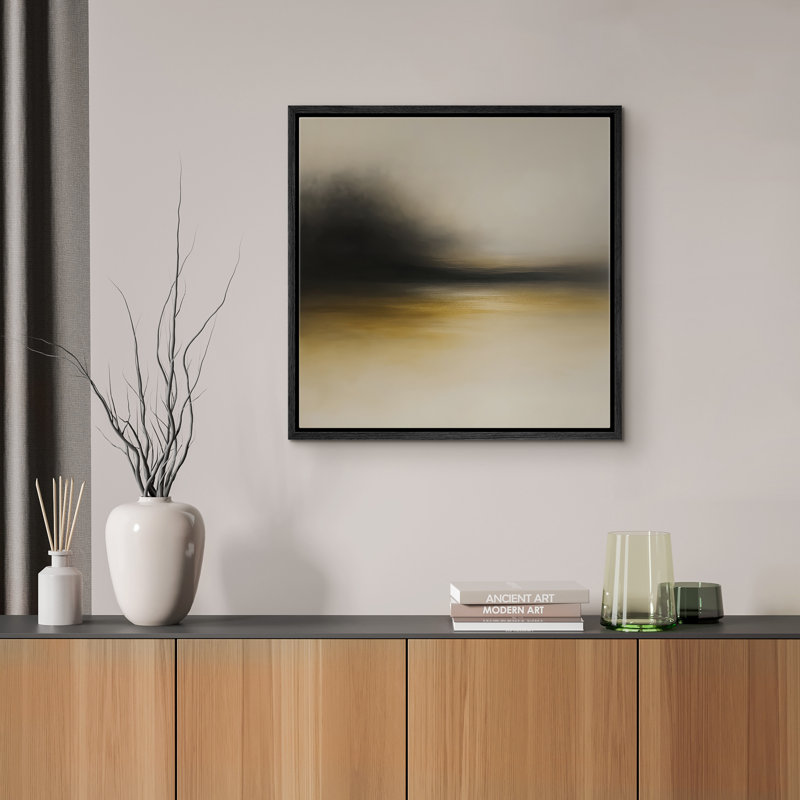 Reproduction de paysage abstrait encadrée d'art mural sur toile pour décor moderne neutre, Noir, H 16 po x l 16 po