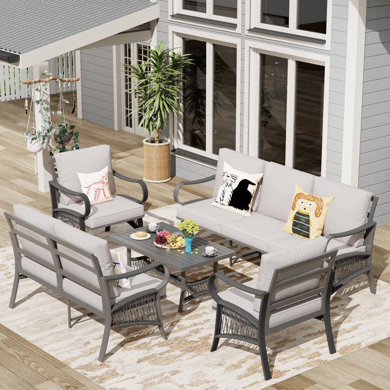 7 - Person Patio Conversation Sets With Cushions (Beige), Khaki