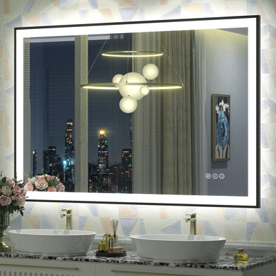 Miroir de salle de bain / de meuble-lavabo avec cadre en verre trempé à DEL certifié Aevar UL avec garantie de 3 ans