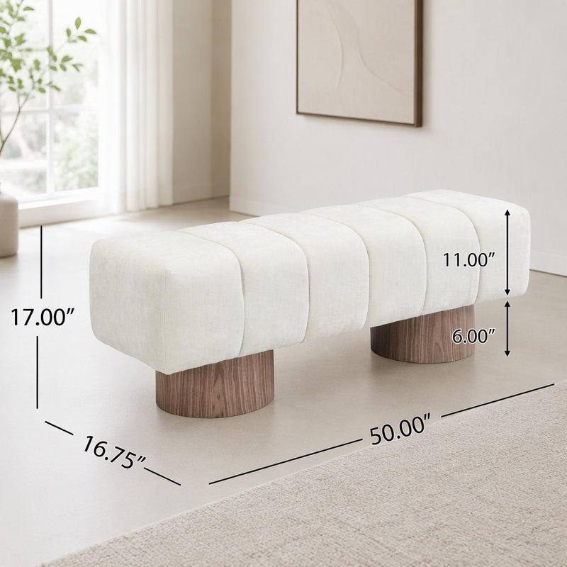 Chenille Upholstered Bench, Beige