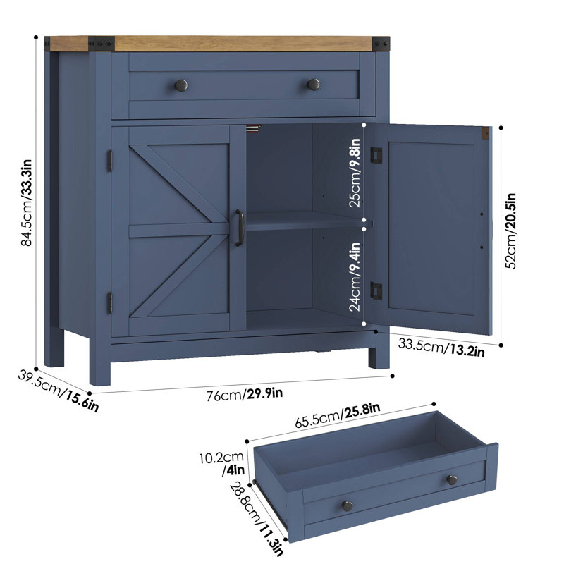 Buffet décoratif 2 portes Allencoe, Blue/Brown
